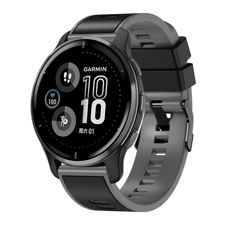 For Garmin Forerunner 265S / 255S / Venu 2S 18mm Weave Two-Color Silicone Watch Band(Black Grey)