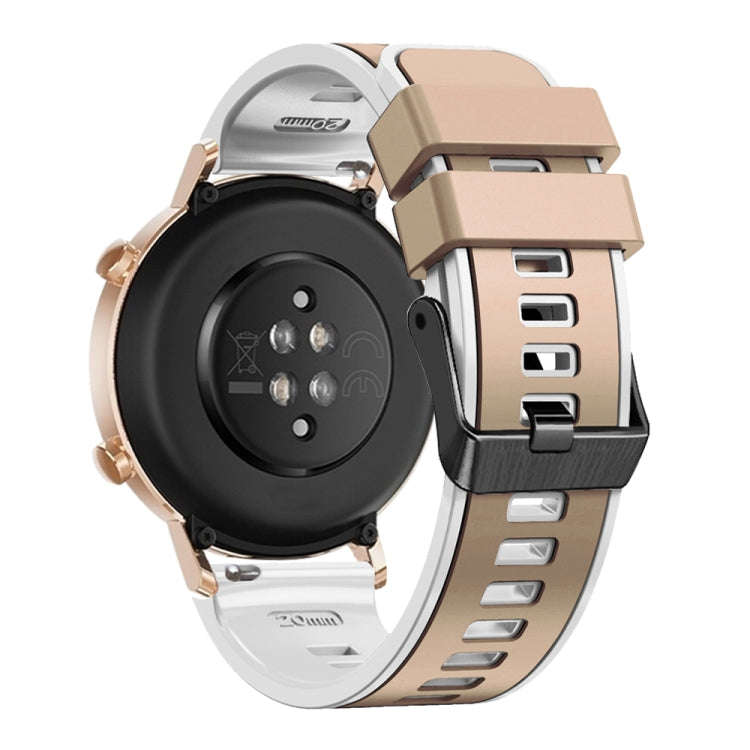 For Garmin Forerunner 265S / 255S / Venu 2S 18mm Weave Two-Color Silicone Watch Band(Khaki White)