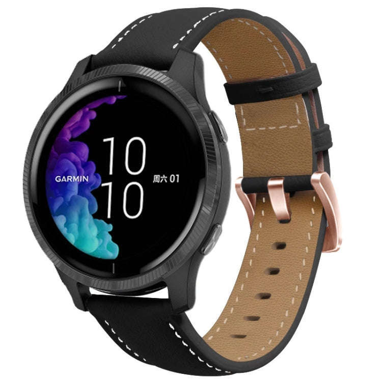 For Garmin Venu / SQ / SQ2 / Venu 2 Plus 20mm Rose Gold Buckle Genuine Leather Watch Band(Black)