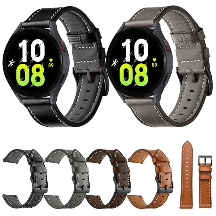 For Garmin Venu / SQ / SQ2 / Venu 2 Plus Stitching Black Buckle Genuine Leather Watch Band(Grey)