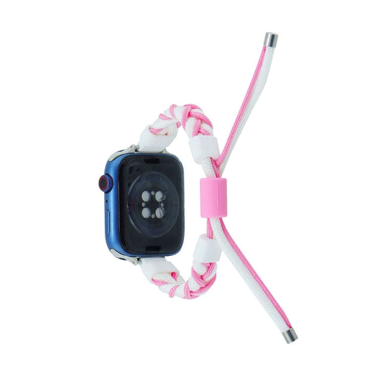 Silicone Bean Braided Cord Nylon Watch Band For Apple Watch 8 41mm(White Pink)
