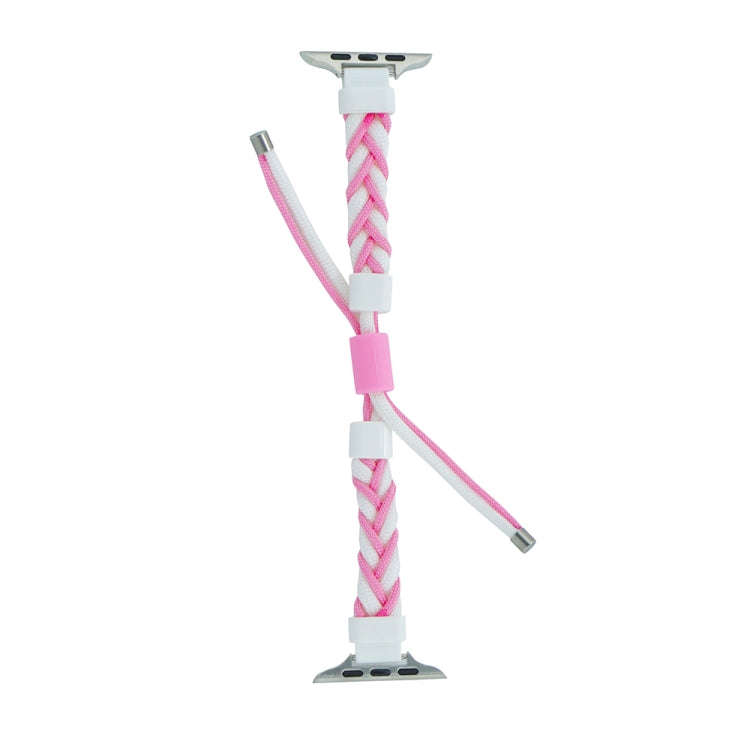 Silicone Bean Braided Cord Nylon Watch Band For Apple Watch 8 41mm(White Pink)