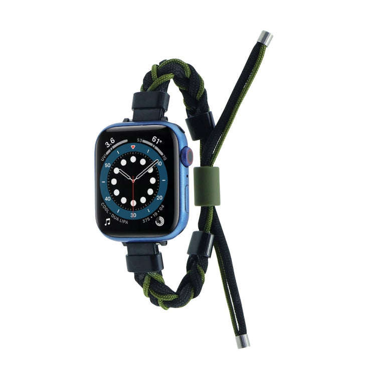 Silicone Bean Braided Cord Nylon Watch Band For Apple Watch 8 45mm(Black Green)