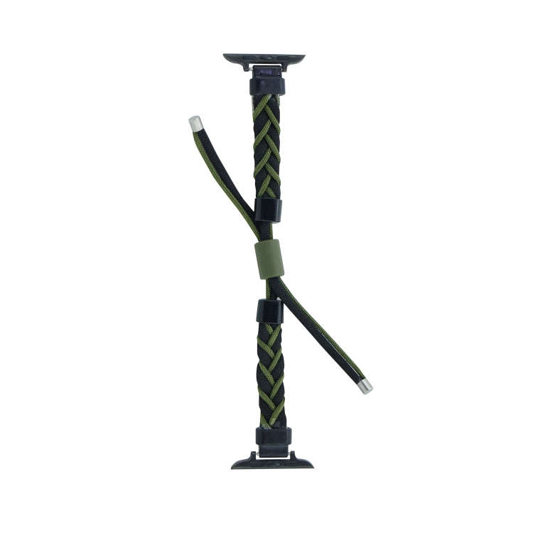Silicone Bean Braided Cord Nylon Watch Band For Apple Watch 8 45mm(Black Green)