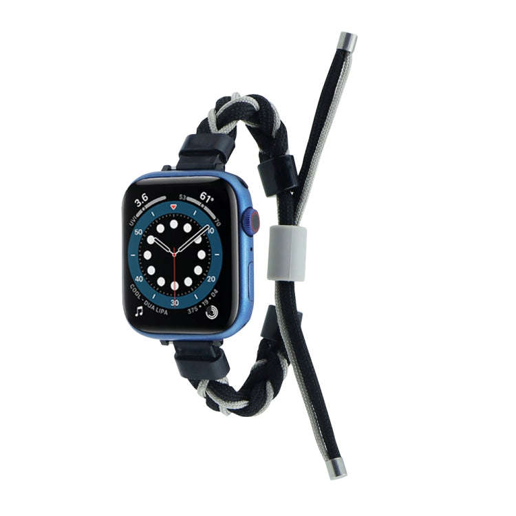 Silicone Bean Braided Cord Nylon Watch Band For Apple Watch 6 44mm(Black Grey)