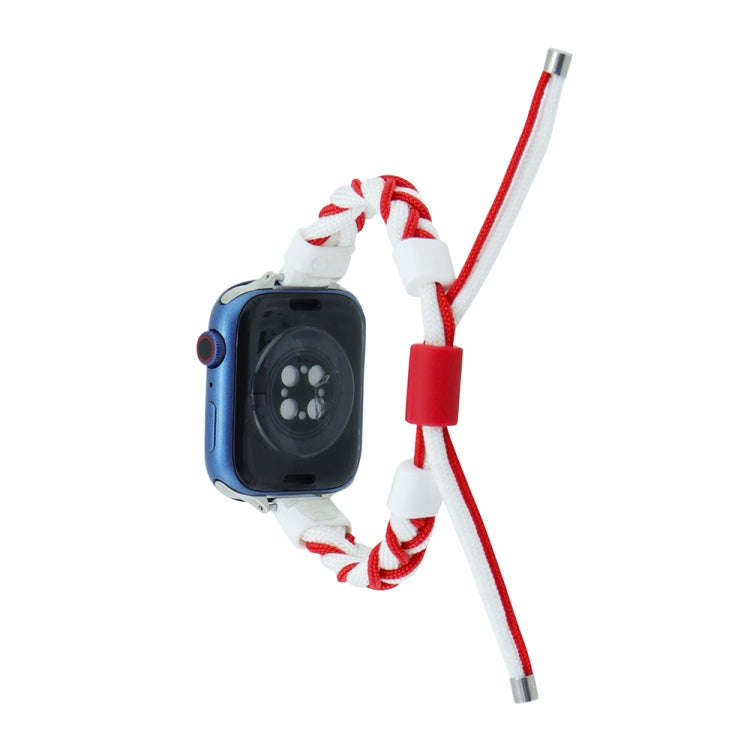 Silicone Bean Braided Cord Nylon Watch Band For Apple Watch 4 40mm(White Red)