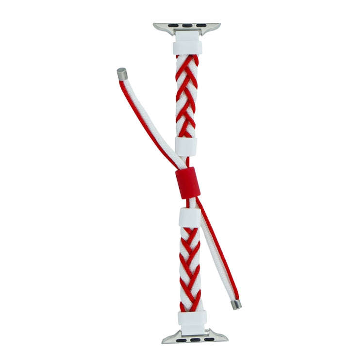 Silicone Bean Braided Cord Nylon Watch Band For Apple Watch 4 40mm(White Red)