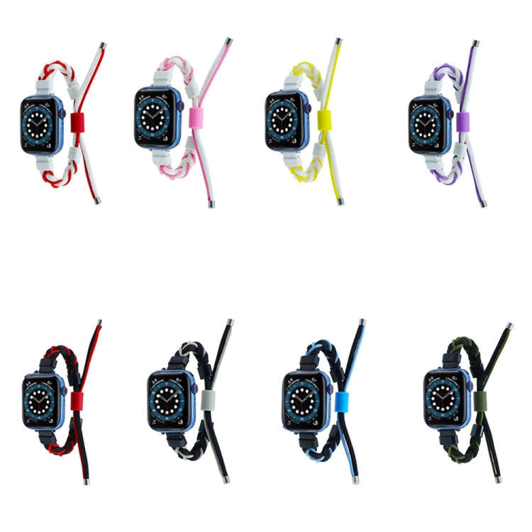 Silicone Bean Braided Cord Nylon Watch Band For Apple Watch 5 44mm(Black Blue)