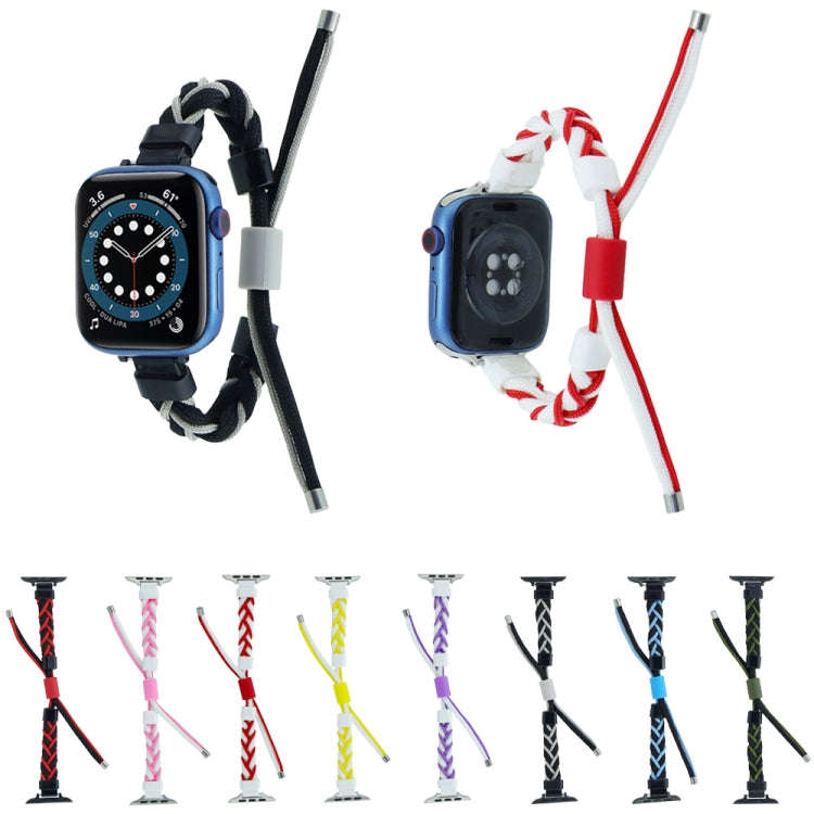 Silicone Bean Braided Cord Nylon Watch Band For Apple Watch 5 44mm(Black Blue)
