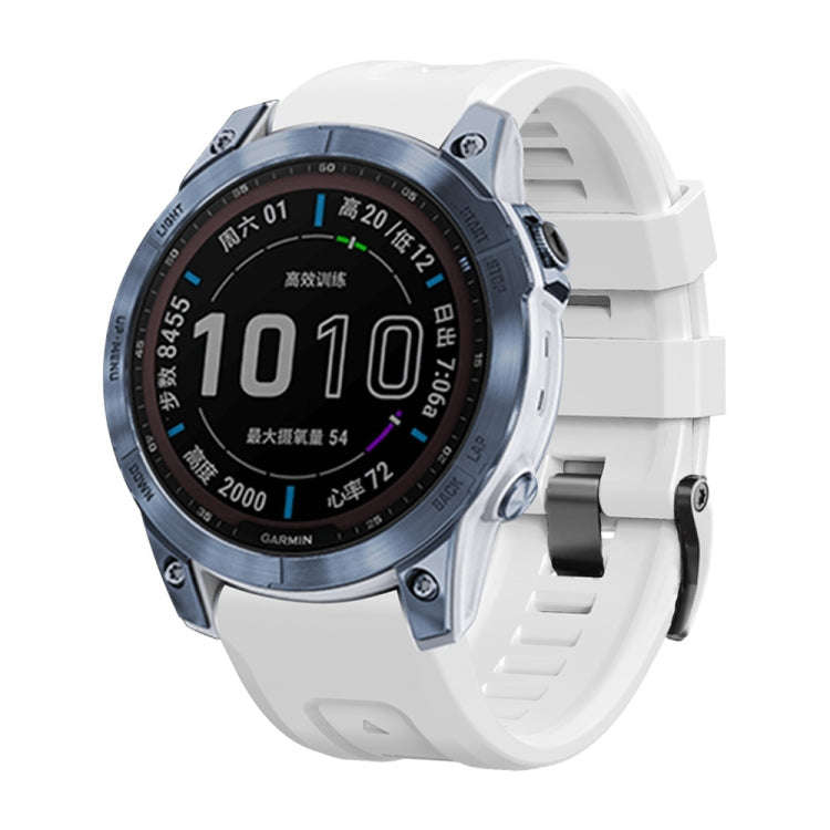 For Garmin Tactix 7 Pro / Fenix 7X  / 6X Pro 26mm Screw Black Steel Buckle Silicone Watch Band(Wh...