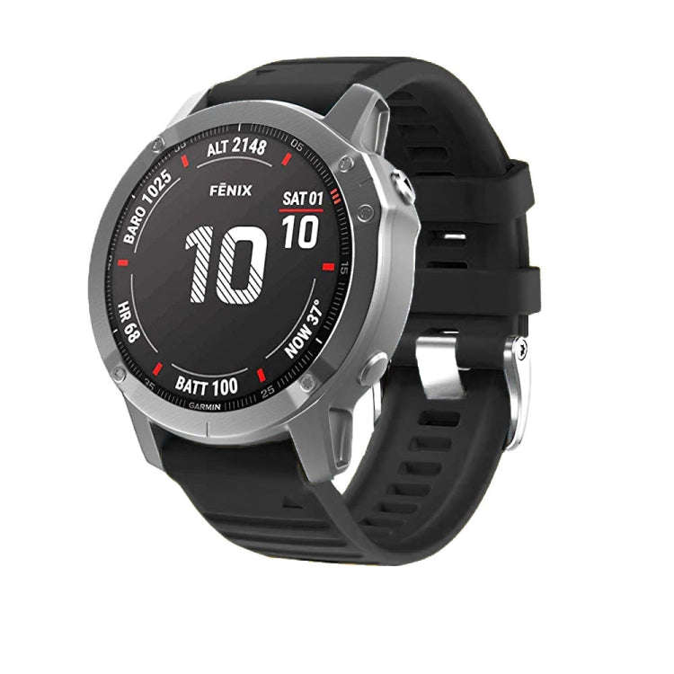For Garmin Tactix 7 Pro / Fenix 7X / 6X Pro 26mm Screw Silver Steel Buckle Silicone Watch Band(Bl...