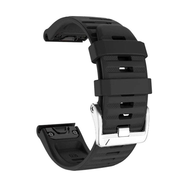 For Garmin Tactix 7 Pro / Fenix 7X / 6X Pro 26mm Screw Silver Steel Buckle Silicone Watch Band(Bl...