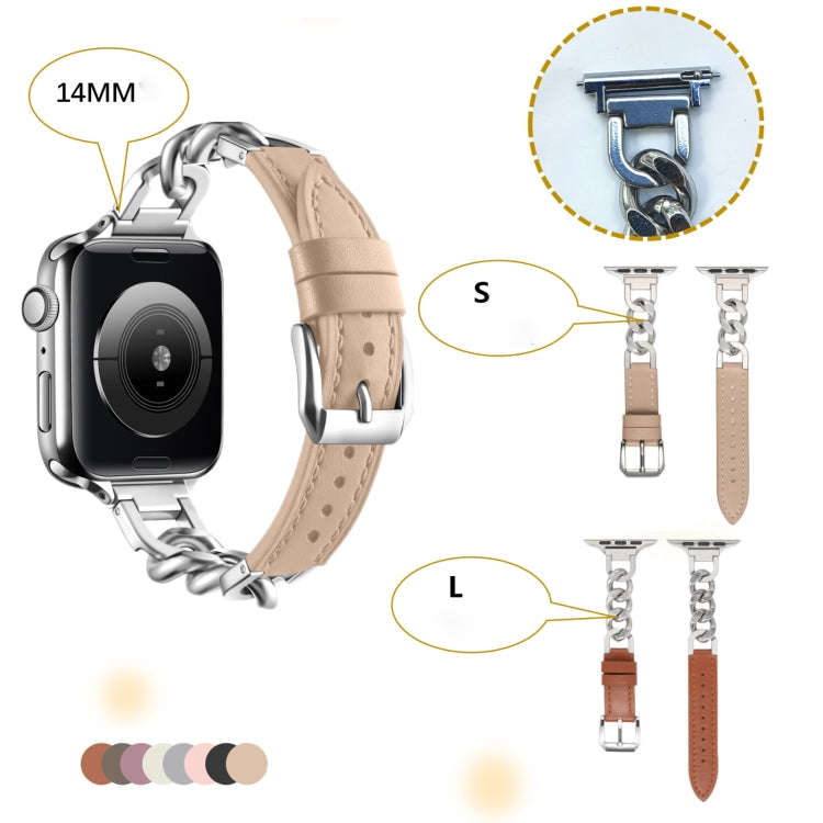 For Apple Watch Series 8 41mm Chain Genuine Leather Watch Band, Size: S(Gold Brown)