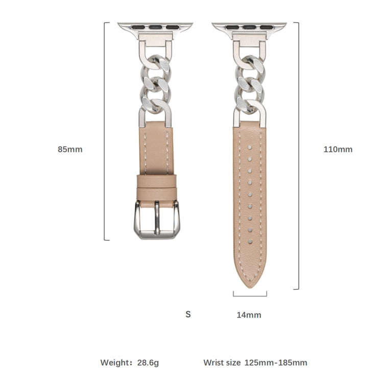 For Apple Watch Series 8 41mm Chain Genuine Leather Watch Band, Size: S(Rose Gold Apricot)