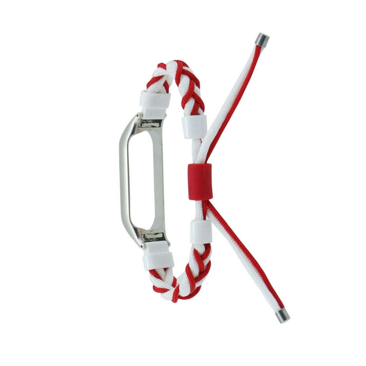 For Xiaomi Mi Band 4 / 3 Silicone Bean Braided Cord Nylon Watch Band(White Red)