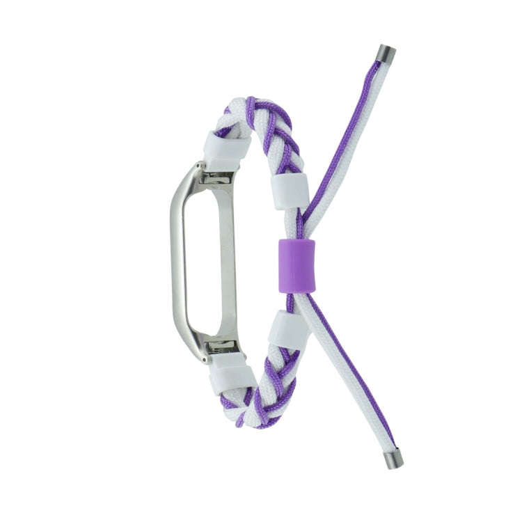 For Xiaomi Mi Band 6 / 5 Silicone Bean Braided Cord Nylon Watch Band(White Purple)