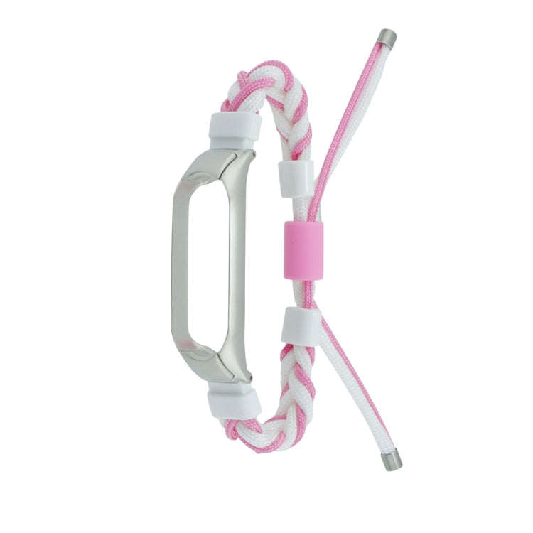 For Xiaomi Mi Band 8 Silicone Bean Braided Cord Nylon Watch Band(White Pink)