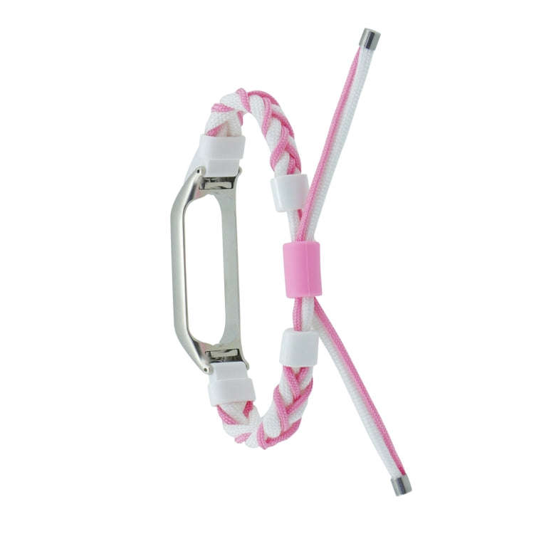 For Xiaomi Mi Band 8 Silicone Bean Braided Cord Nylon Watch Band(White Pink)