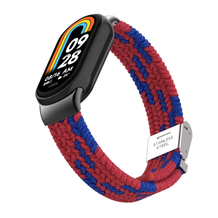 For Xiaomi Mi Band 8 / 8 NFC Metal Head + Nylon Braided Steel Buckle Watch Band(Red Blue)