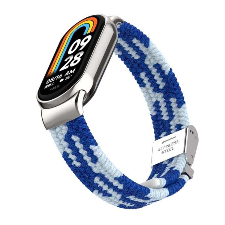 For Xiaomi Mi Band 8 / 8 NFC Metal Head + Nylon Braided Steel Buckle Watch Band(Blue White)