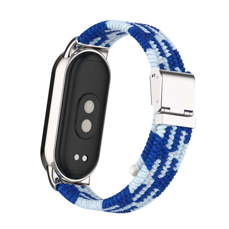 For Xiaomi Mi Band 8 / 8 NFC Metal Head + Nylon Braided Steel Buckle Watch Band(Blue White)
