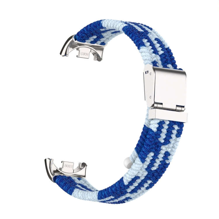 For Xiaomi Mi Band 8 / 8 NFC Metal Head + Nylon Braided Steel Buckle Watch Band(Blue White)