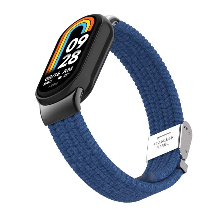 For Xiaomi Mi Band 8 / 8 NFC Metal Head + Nylon Braided Steel Buckle Watch Band(Cold Blue)