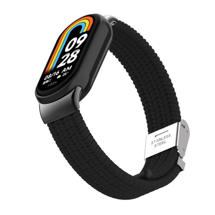 For Xiaomi Mi Band 8 / 8 NFC Metal Head + Nylon Braided Steel Buckle Watch Band(Black)