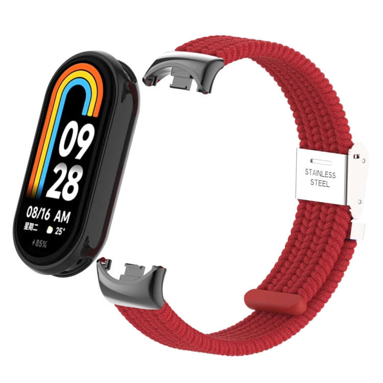 For Xiaomi Mi Band 8 / 8 NFC Metal Head + Nylon Braided Steel Buckle Watch Band(Red)