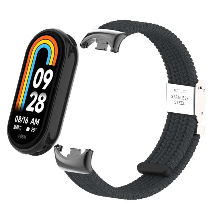 For Xiaomi Mi Band 8 / 8 NFC Metal Head + Nylon Braided Steel Buckle Watch Band(Charcoal)