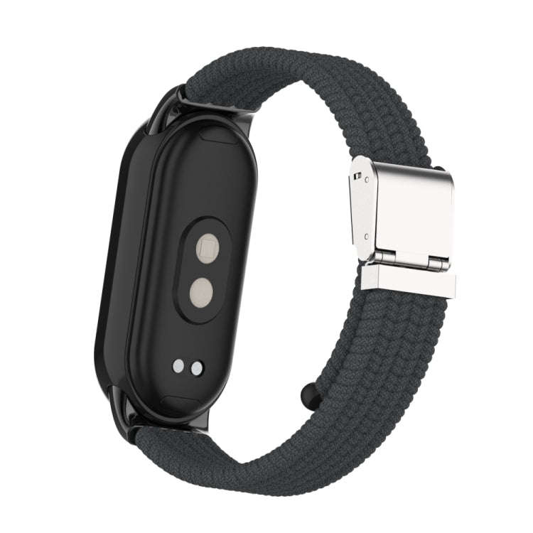 For Xiaomi Mi Band 8 / 8 NFC Metal Head + Nylon Braided Steel Buckle Watch Band(Charcoal)