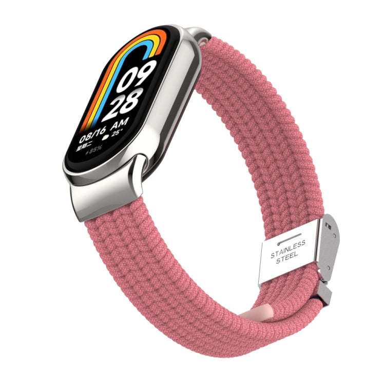 For Xiaomi Mi Band 8 / 8 NFC Metal Head + Nylon Braided Steel Buckle Watch Band(Pink)