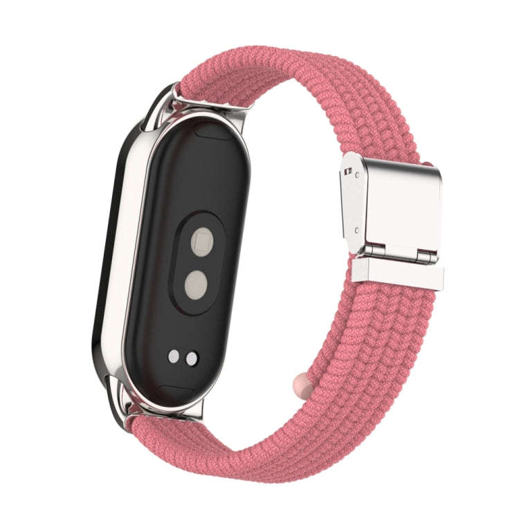 For Xiaomi Mi Band 8 / 8 NFC Metal Head + Nylon Braided Steel Buckle Watch Band(Pink)