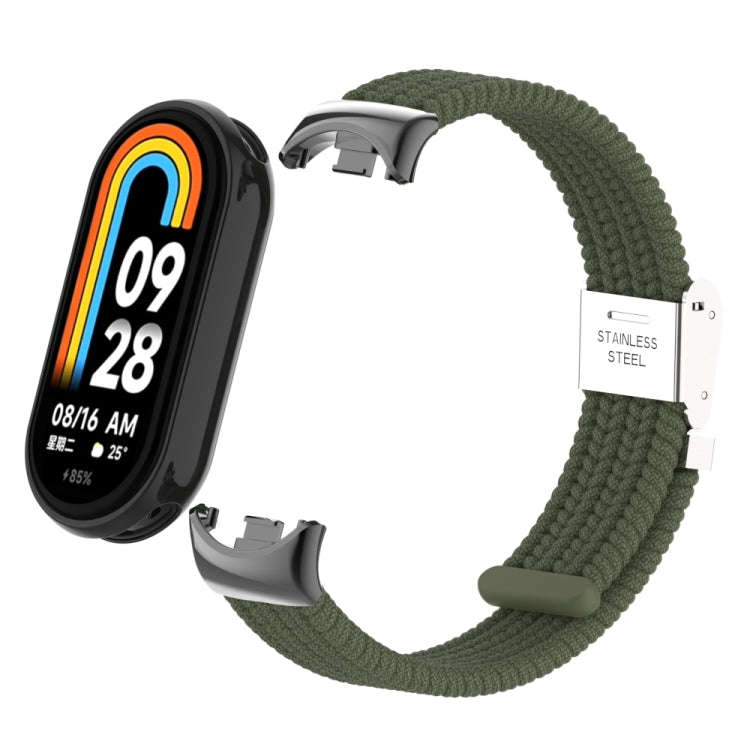 For Xiaomi Mi Band 8 / 8 NFC Metal Head + Nylon Braided Steel Buckle Watch Band(Dark Green)