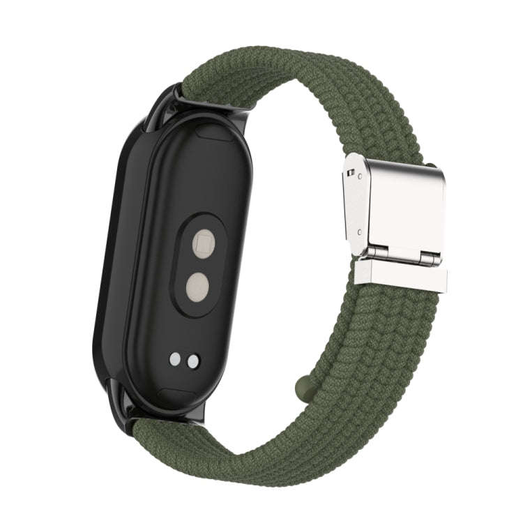 For Xiaomi Mi Band 8 / 8 NFC Metal Head + Nylon Braided Steel Buckle Watch Band(Dark Green)