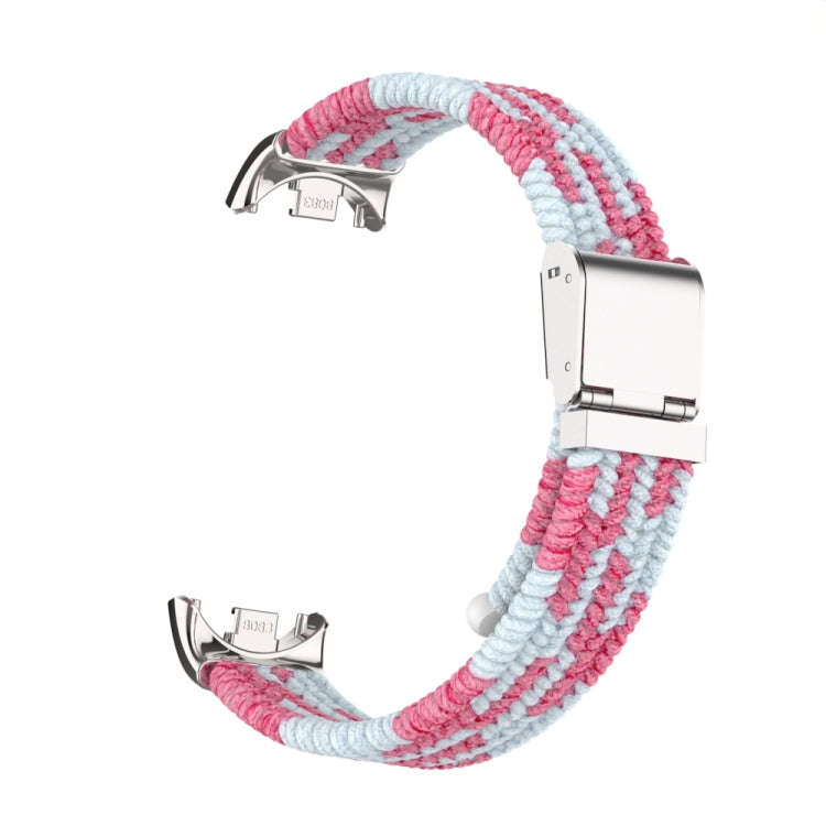 For Xiaomi Mi Band 8 / 8 NFC Metal Head + Nylon Braided Steel Buckle Watch Band(Pink White)