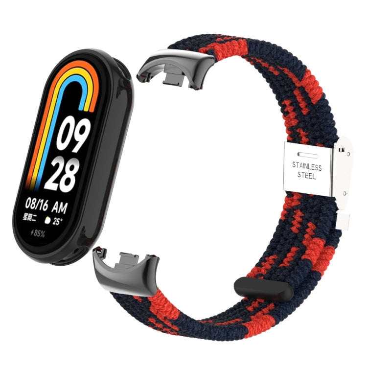 For Xiaomi Mi Band 8 / 8 NFC Metal Head + Nylon Braided Steel Buckle Watch Band(Black Red)