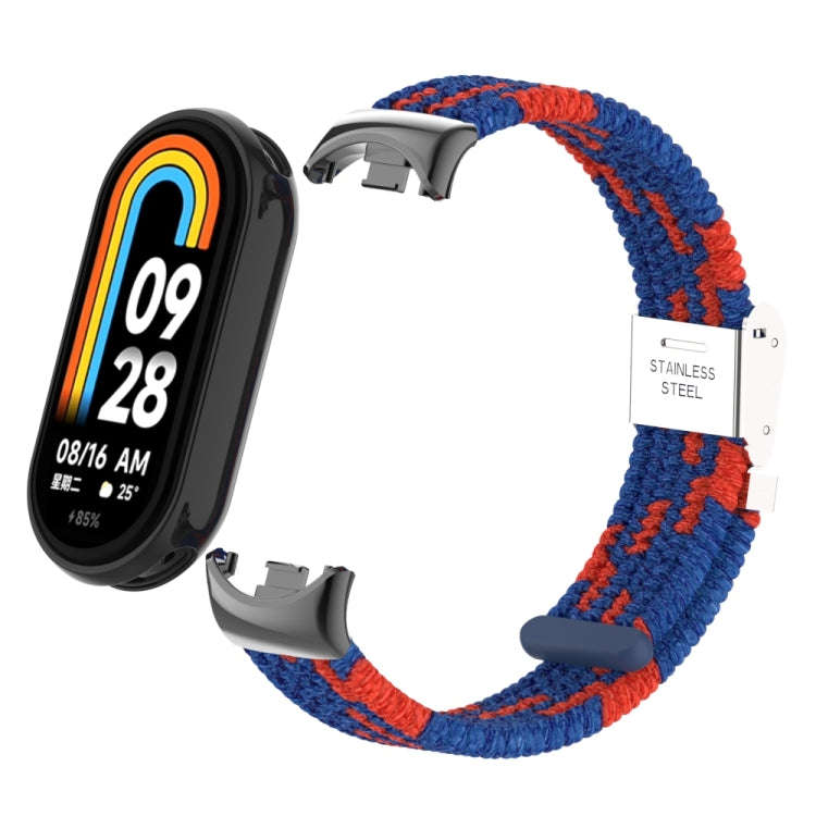 For Xiaomi Mi Band 8 / 8 NFC Metal Head + Nylon Braided Steel Buckle Watch Band(Blue Red)