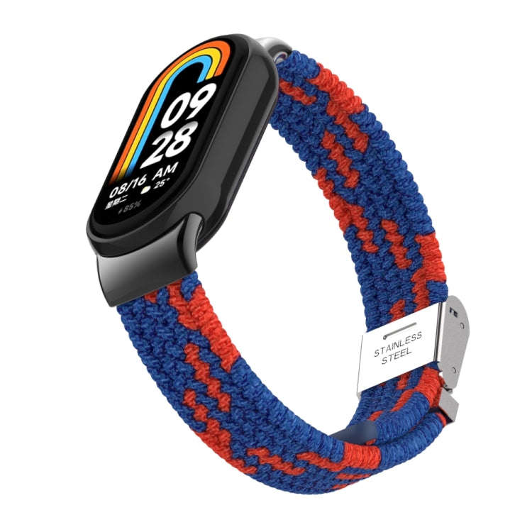 For Xiaomi Mi Band 8 / 8 NFC Metal Head + Nylon Braided Steel Buckle Watch Band(Blue Red)