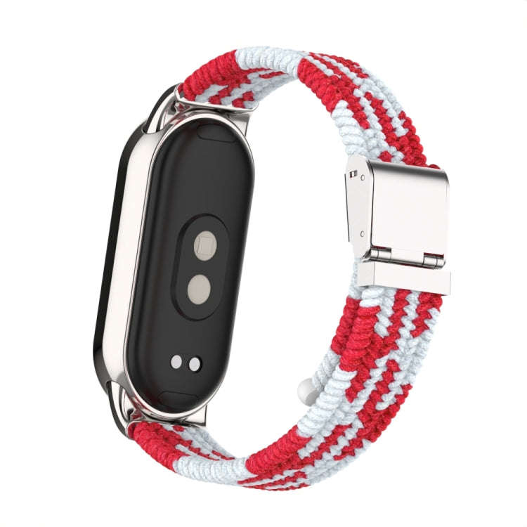 For Xiaomi Mi Band 8 / 8 NFC Metal Head + Nylon Braided Steel Buckle Watch Band(Red White)