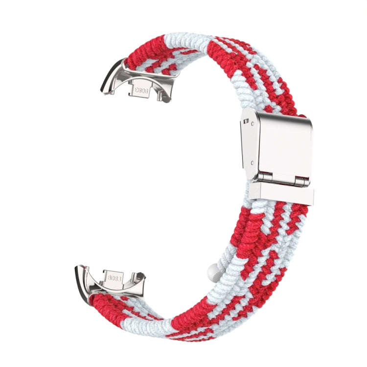 For Xiaomi Mi Band 8 / 8 NFC Metal Head + Nylon Braided Steel Buckle Watch Band(Red White)