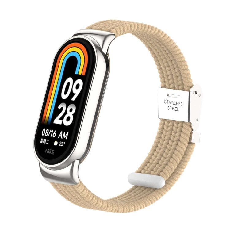 For Xiaomi Mi Band 8 / 8 NFC Metal Head + Nylon Braided Steel Buckle Watch Band(Apricot)