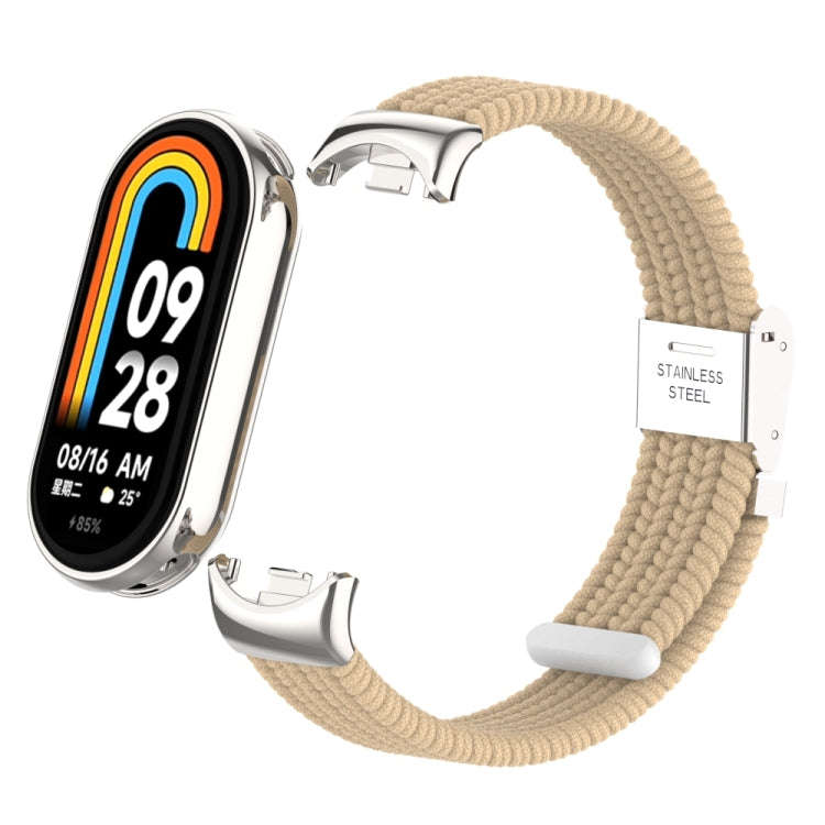 For Xiaomi Mi Band 8 / 8 NFC Metal Head + Nylon Braided Steel Buckle Watch Band(Apricot)