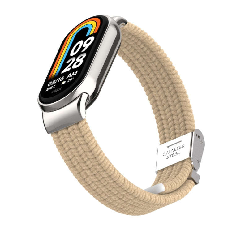 For Xiaomi Mi Band 8 / 8 NFC Metal Head + Nylon Braided Steel Buckle Watch Band(Apricot)