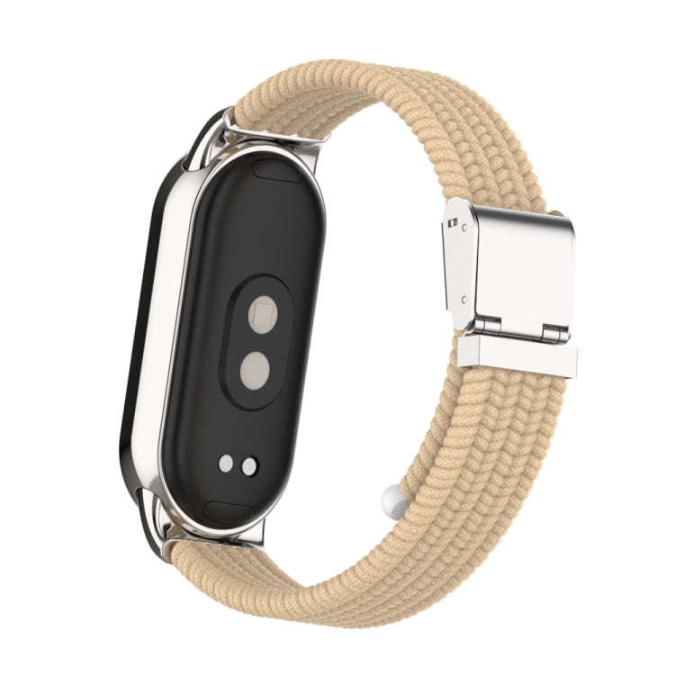 For Xiaomi Mi Band 8 / 8 NFC Metal Head + Nylon Braided Steel Buckle Watch Band(Apricot)