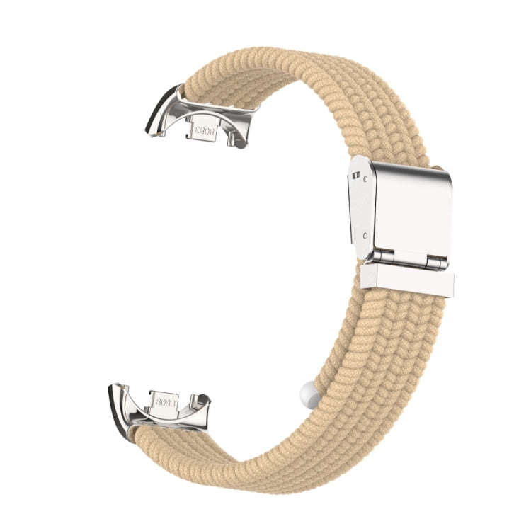 For Xiaomi Mi Band 8 / 8 NFC Metal Head + Nylon Braided Steel Buckle Watch Band(Apricot)