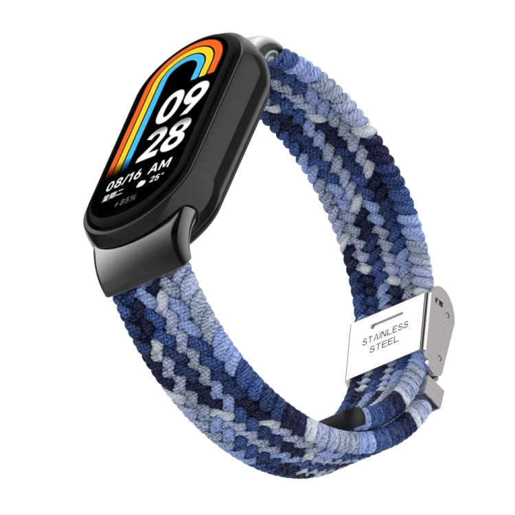 For Xiaomi Mi Band 8 / 8 NFC Metal Head + Nylon Braided Steel Buckle Watch Band(Navy Blue)