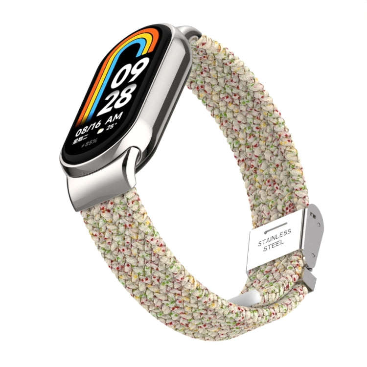 For Xiaomi Mi Band 8 / 8 NFC Metal Head + Nylon Braided Steel Buckle Watch Band(Starlight Color)