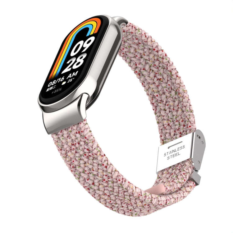 For Xiaomi Mi Band 8 / 8 NFC Metal Head + Nylon Braided Steel Buckle Watch Band(Starlight Pink)