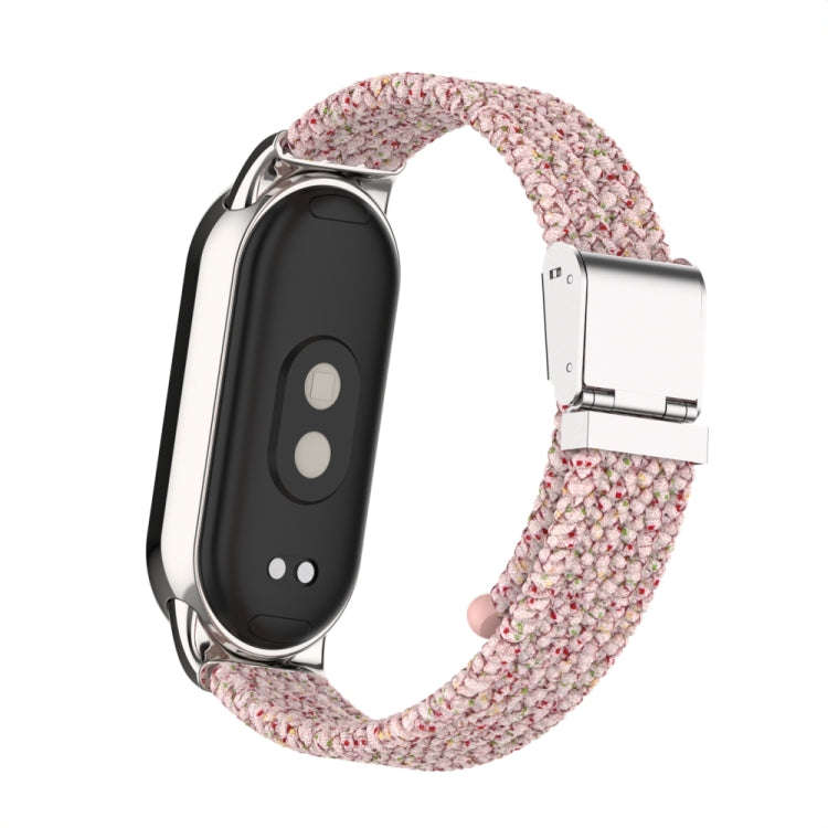 For Xiaomi Mi Band 8 / 8 NFC Metal Head + Nylon Braided Steel Buckle Watch Band(Starlight Pink)